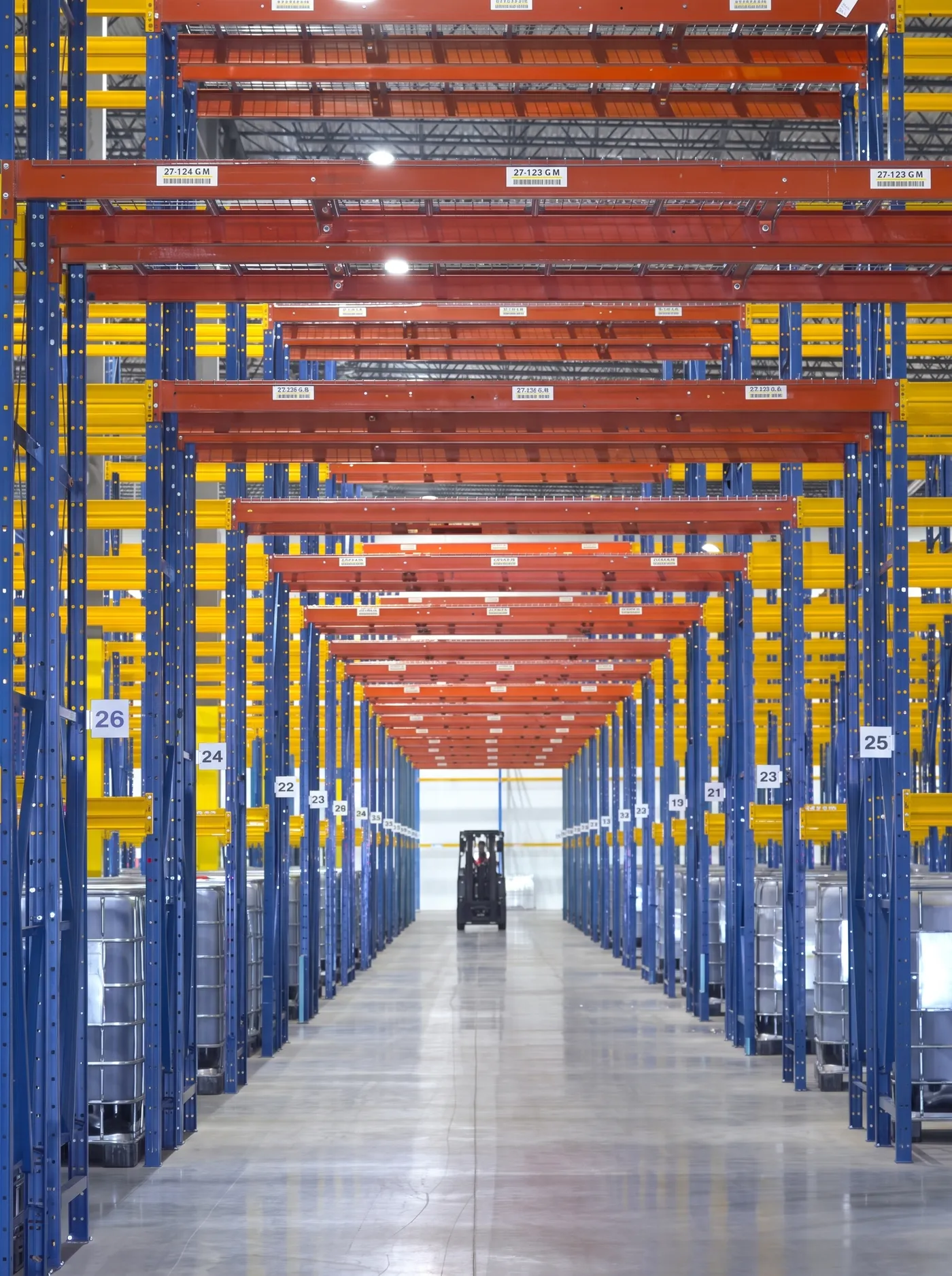 Racked aisle inside a Hermann warehouse